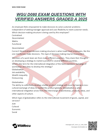 WGU D080 EXAM QUESTIONS WITH VERIFIED ANSWERS GRADED A 2025