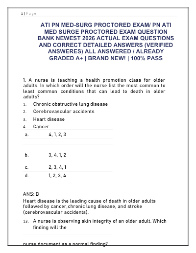Ati med surg pn proctored examination test 2026 questions and answers