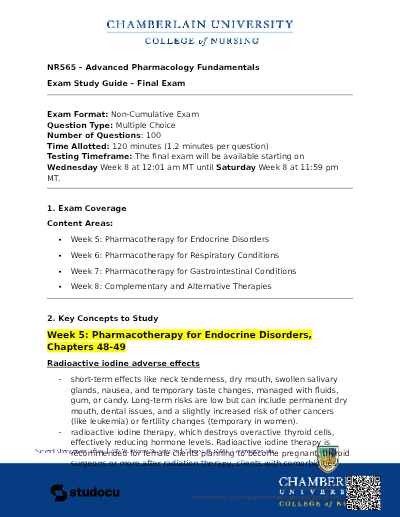 NR 565 ADVANCED PHARMACOLOGY: FUNDAMENTALS FINAL EXAMPLIFY ONLINE PROCTORED