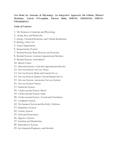 Test Bank Aan Lectjanine Anatomy & Physiology An Integrative Approach 4th Edition