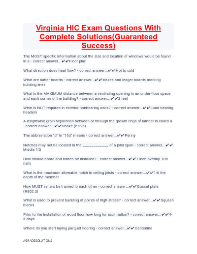 VIRGINIA HIC EXAM (Home Improvement Contracting Exam) Questions and Answers with Rationales