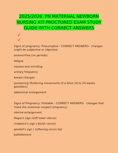 ATI  PN maternity newborn  proctored exam 2026