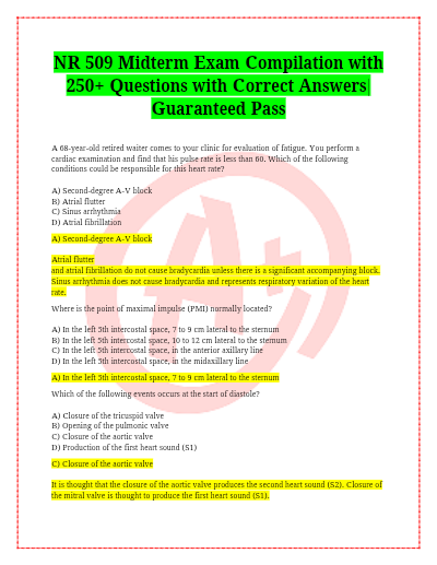 NR 509 Midterm Exam Compilation with 250+ Questions with Correct Answers| Guaranteed Pass
