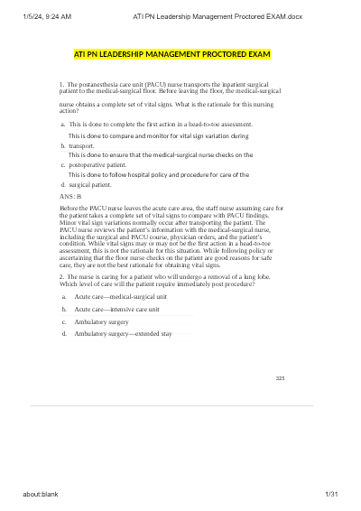ATI PN LEADERSHIP PROCTORED EXAM
