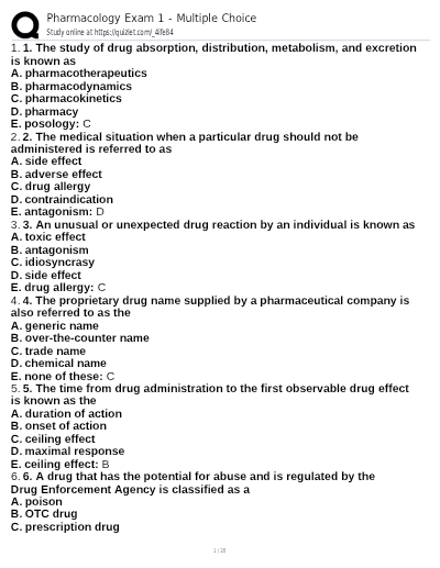 Pharmacology Exam questions and answers