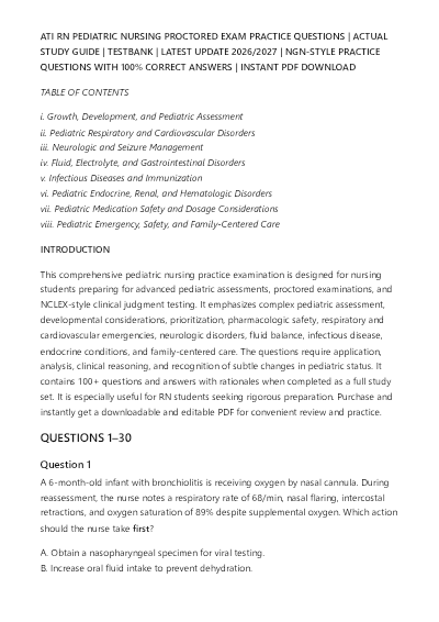 RN Pediatric Nursing 2026 Actual Proctored Exam Bundle Featuring 70 NGN Screenshot Questions and Answers for Level 3 Pass