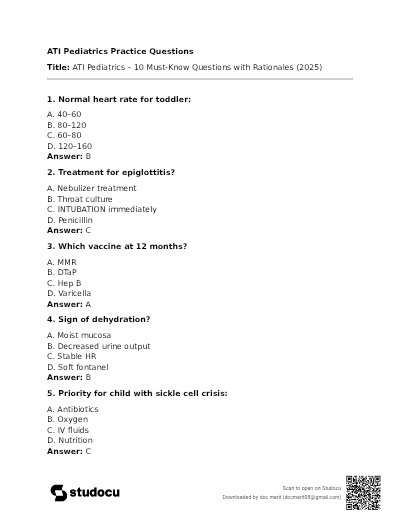 ATI PEDIATRICS PRACTICE QUESTIONS AND RATIONALE