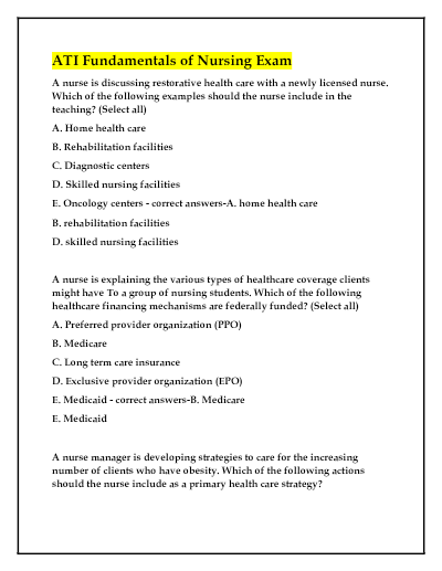 ATI Fundamentals of Nursing Exam