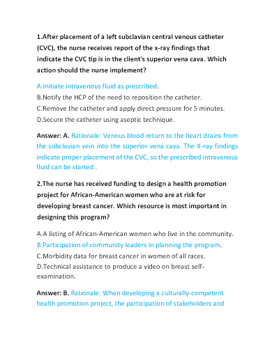 Hesi Exit Exam Practice Questions and Answers.