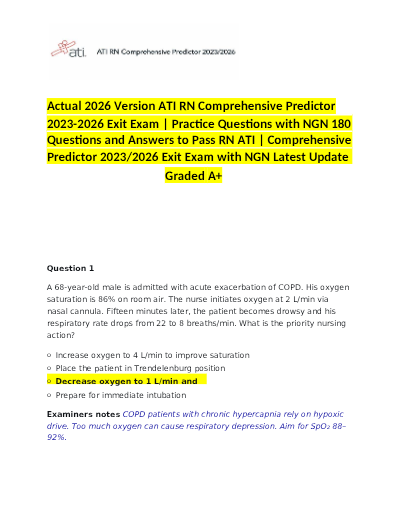 RN ATI COMPREHENSIVE ASSESSMENT EXAM BUNDLE 2026 V1,V2, V3, V4, V5 . (Includes Both Exam and Retake Versions