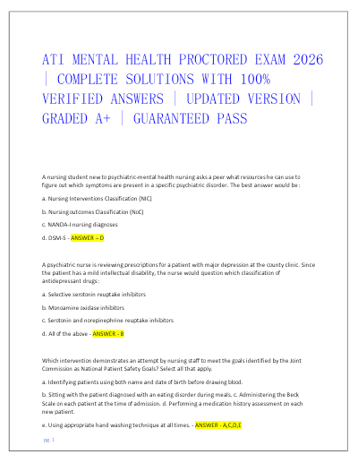 Actual ATI RN Mental Health 2026 Proctored Exam
