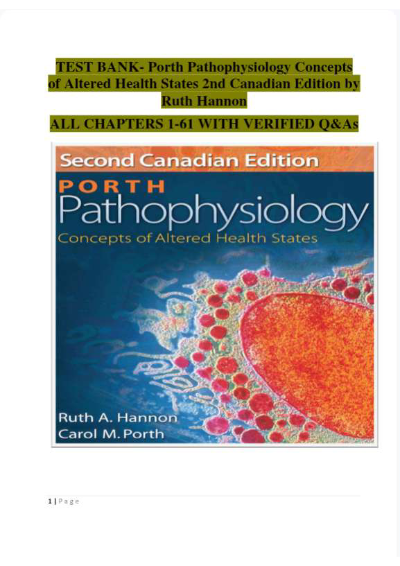 Porth Pathophysiology Concepts of Altered Health States 2nd Canadian Edition — Test Bank