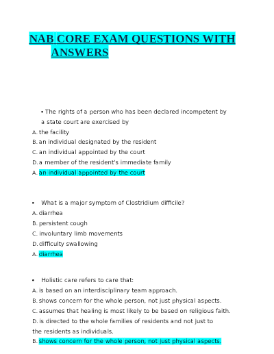 NAB CORE Practice Exam / Actual Questions & Answers / A+ Score Solution / 2026.