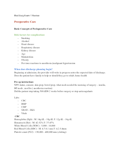 Med Surge 1 Exam Review