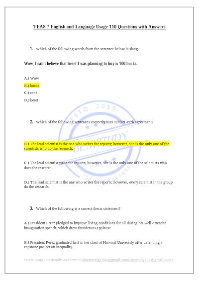 TEAS 7 English and Language Usage 110 Questions with Answers