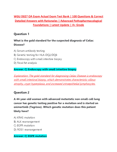 WGU D027 OA Exam Advanced Pathopharmacological Foundations Tested Questions (Latest 2026 / 2027) and Verified Rationalized Answers, 100% Guarantee Pass