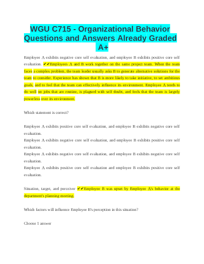 WGU C715 ORGANIZATIONAL BEHAVIOR OBJECTIVE ASSESSMENT ACTUAL EXAM 2025/2026 COMPLETE QUESTIONS WITH VERIFIED CORRECT ANSWERS || 100% GUARANTEED PASS NEWEST VERSION