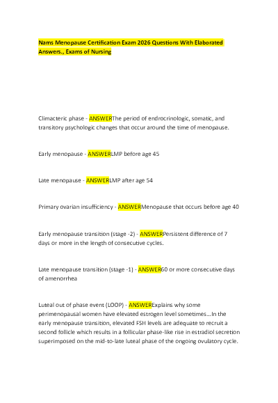 NAMS Menopause Exam Q-Bank | Practice Questions and Answers | Study Guide | Latest Update