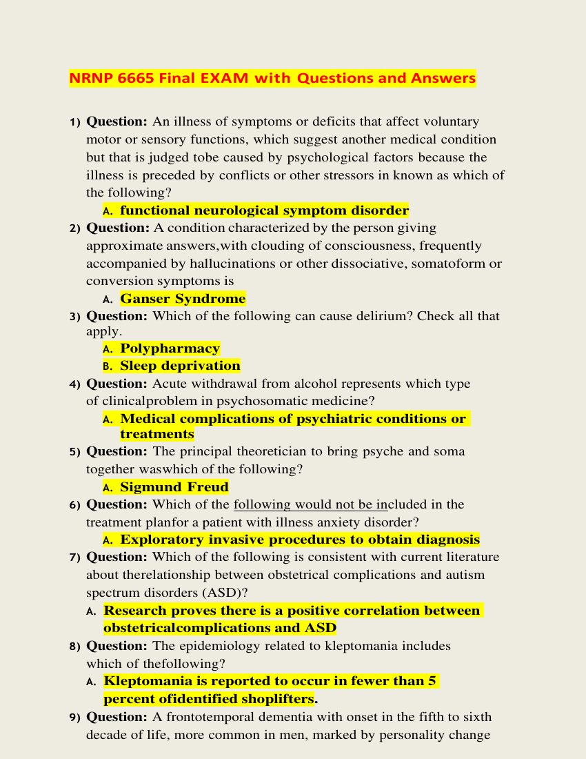 NRNP 6665 Final Exam (Version-1,Latest-2022/2023, 100 Q & A) / NRNP6665 Final Exam / NRNP 6665 Week 11 Final Exam / NRNP6665 Week 11 Final Exam: Walden University | 100% Verified Q & A |